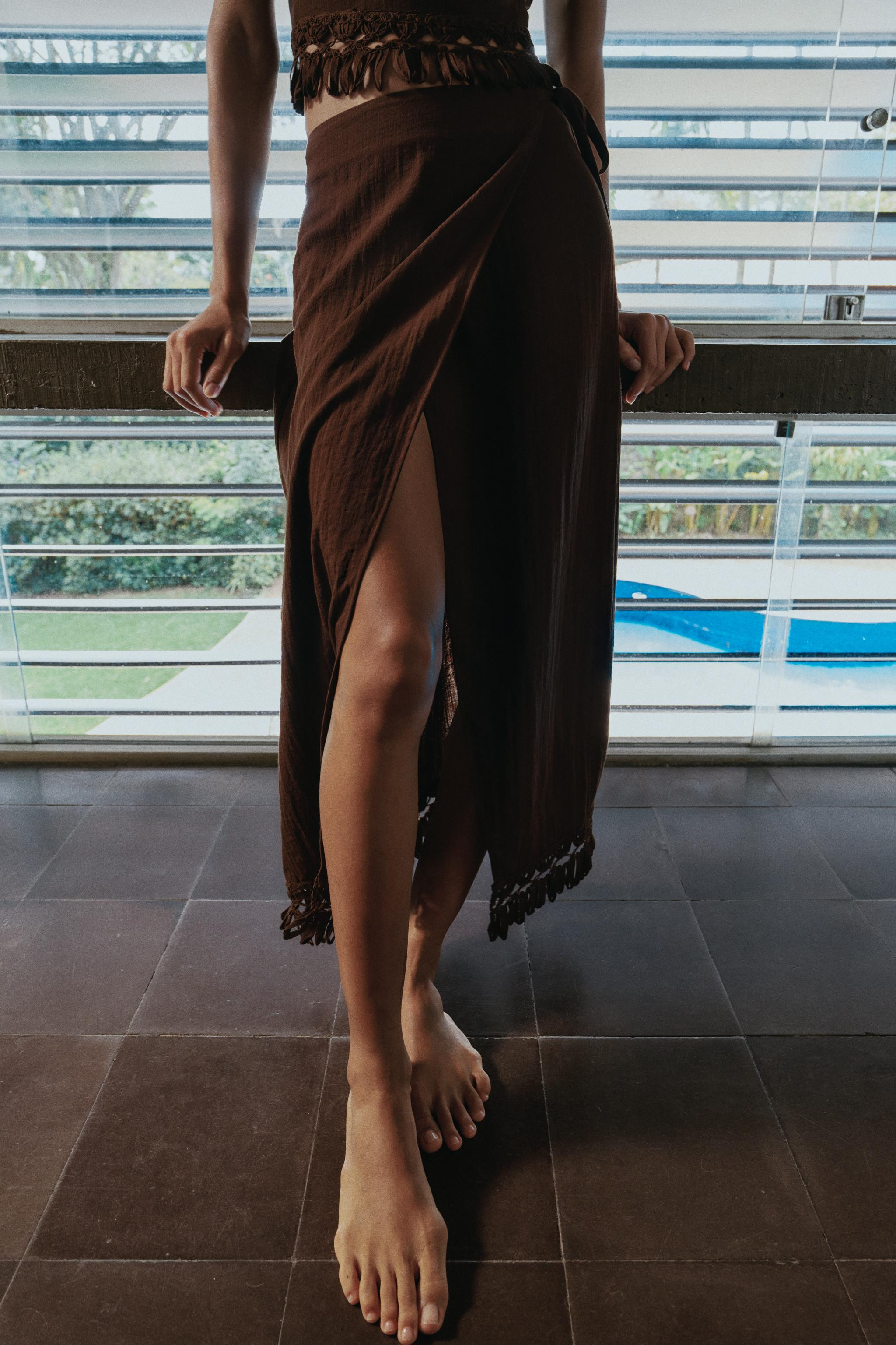 FRINGED WRAP MIDI SKIRT | Zara US