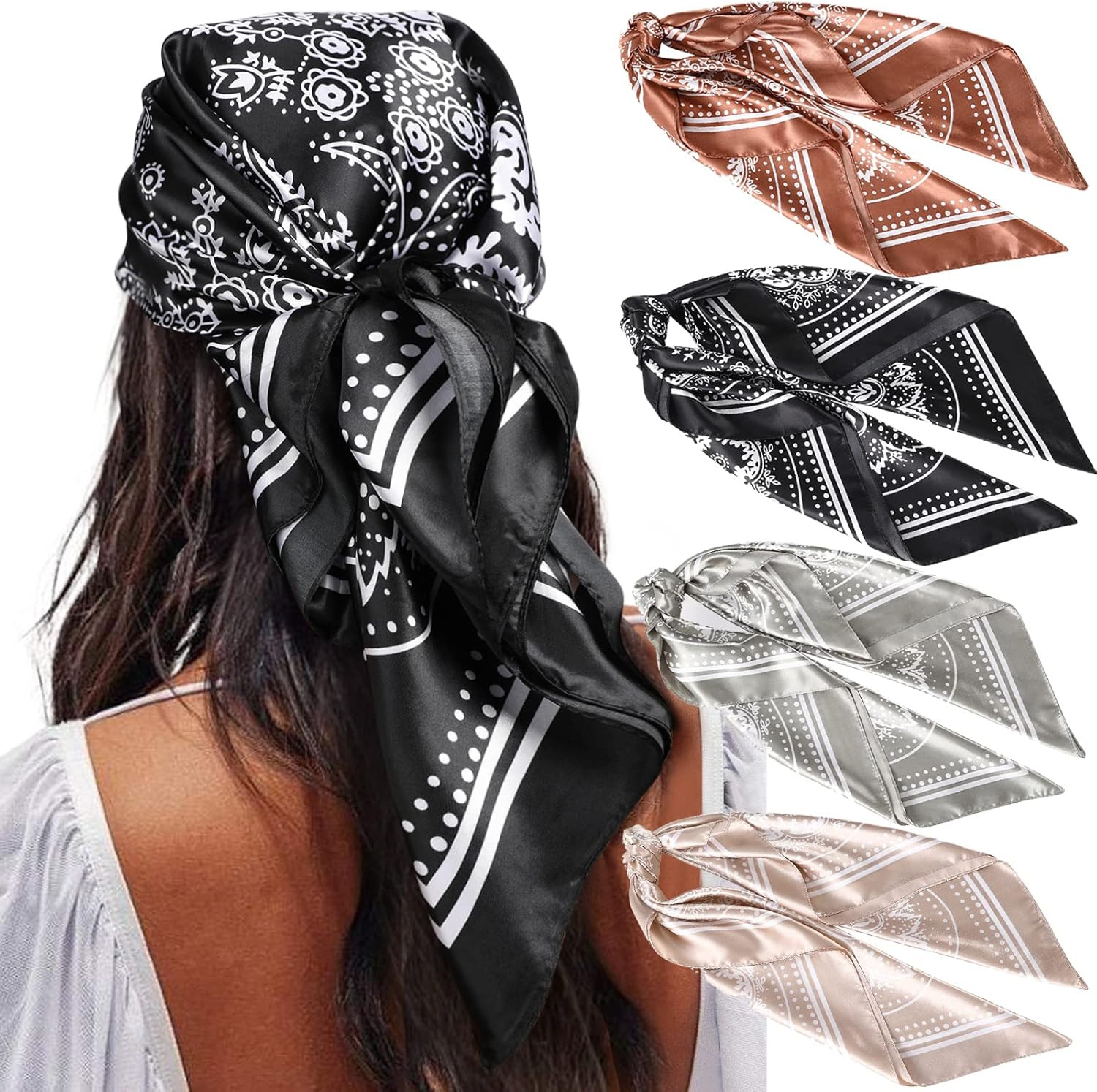 AWAYTR 35” Satin Large Square Head Scarves - 4PCS Silk Like Neck Scarf Hair Sleeping Wraps Ligh... | Amazon (US)