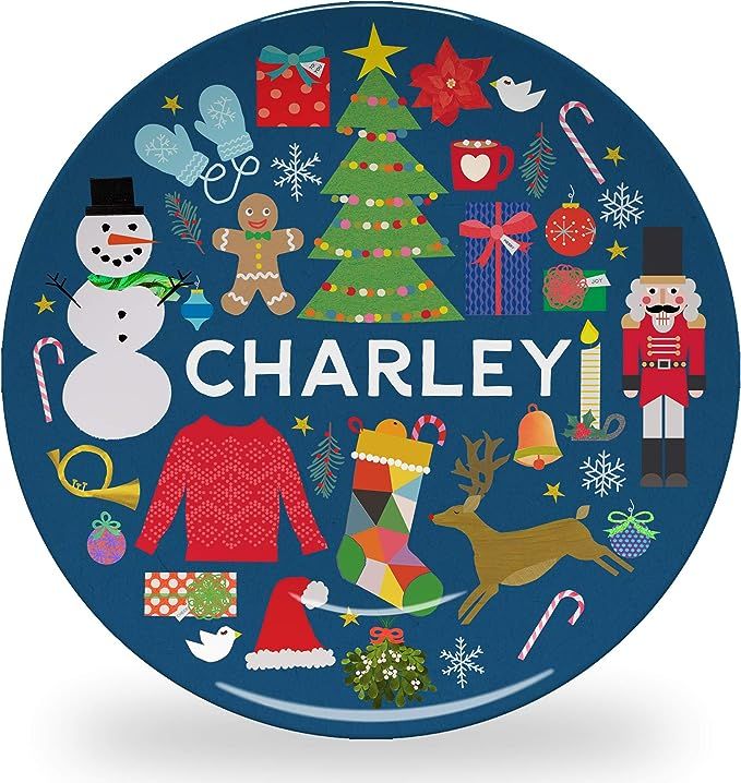 Amazon.com | Tiny Expressions - Personalized Modern Christmas Plate for Kids with Custom Name and... | Amazon (US)