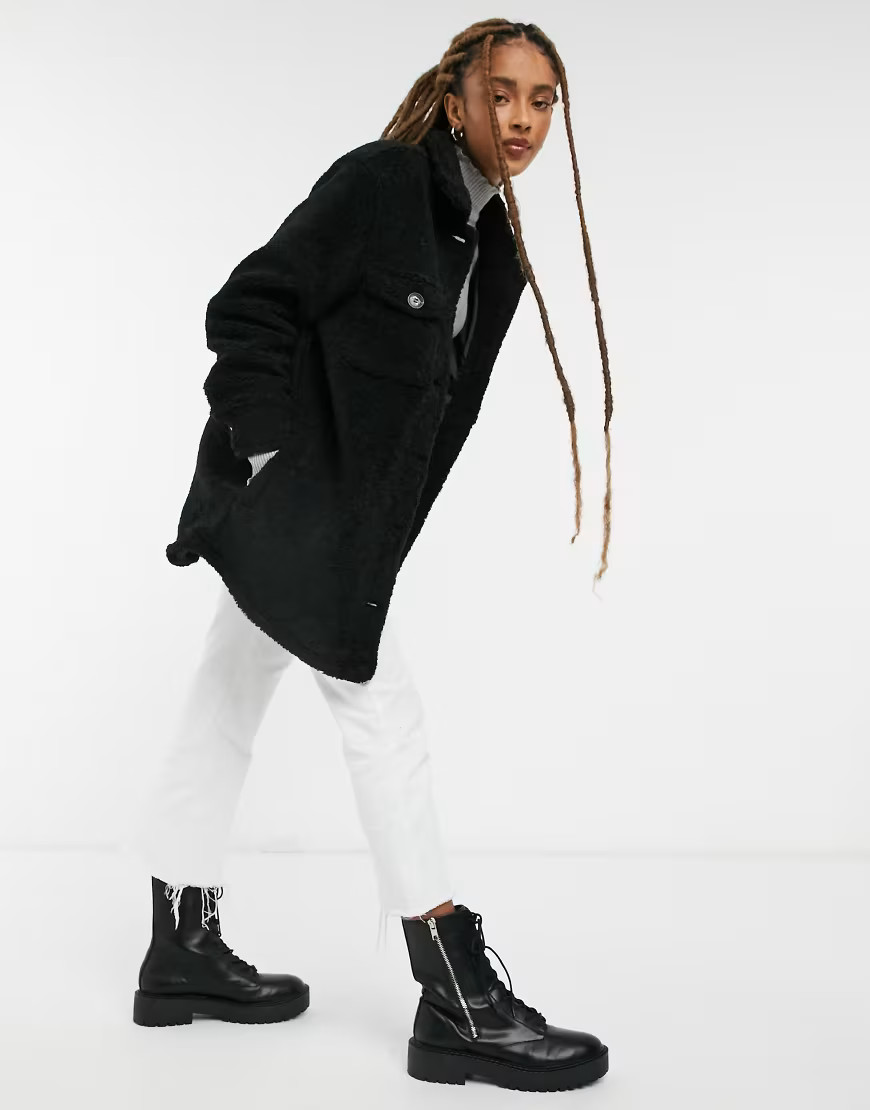 Brave Soul strike teddy shirt jacket-Black | ASOS (Global)