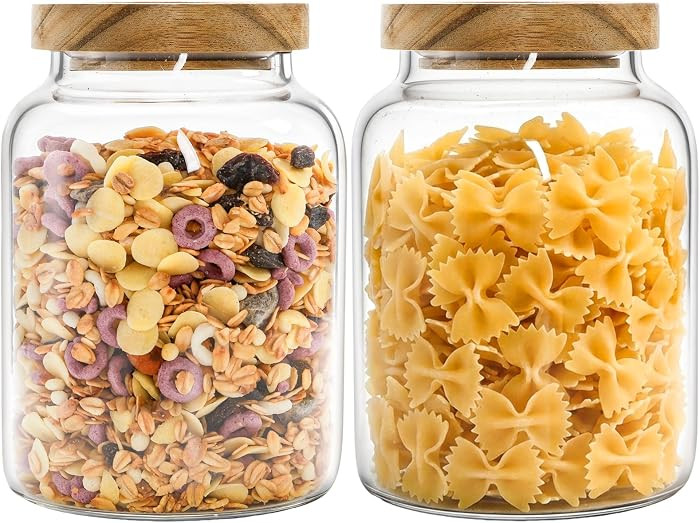 Bekith 2 Pack 42 FL OZ (1250ml) Glass Storage Jars with Wooden Lids, Glass Food Storage Container... | Amazon (US)