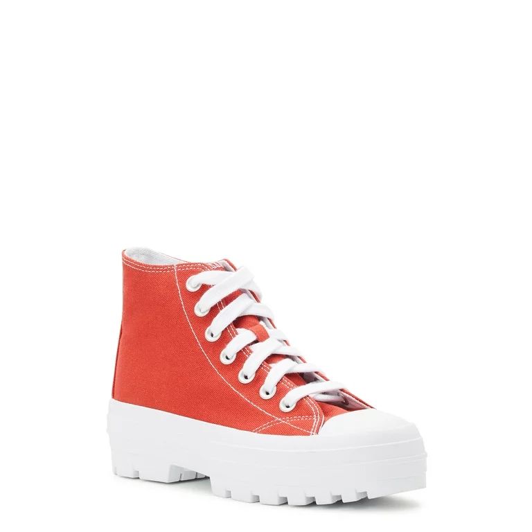 No Boundaries Women's High Top Canvas Lug Sneakers, Wide Width Available | Walmart (US)