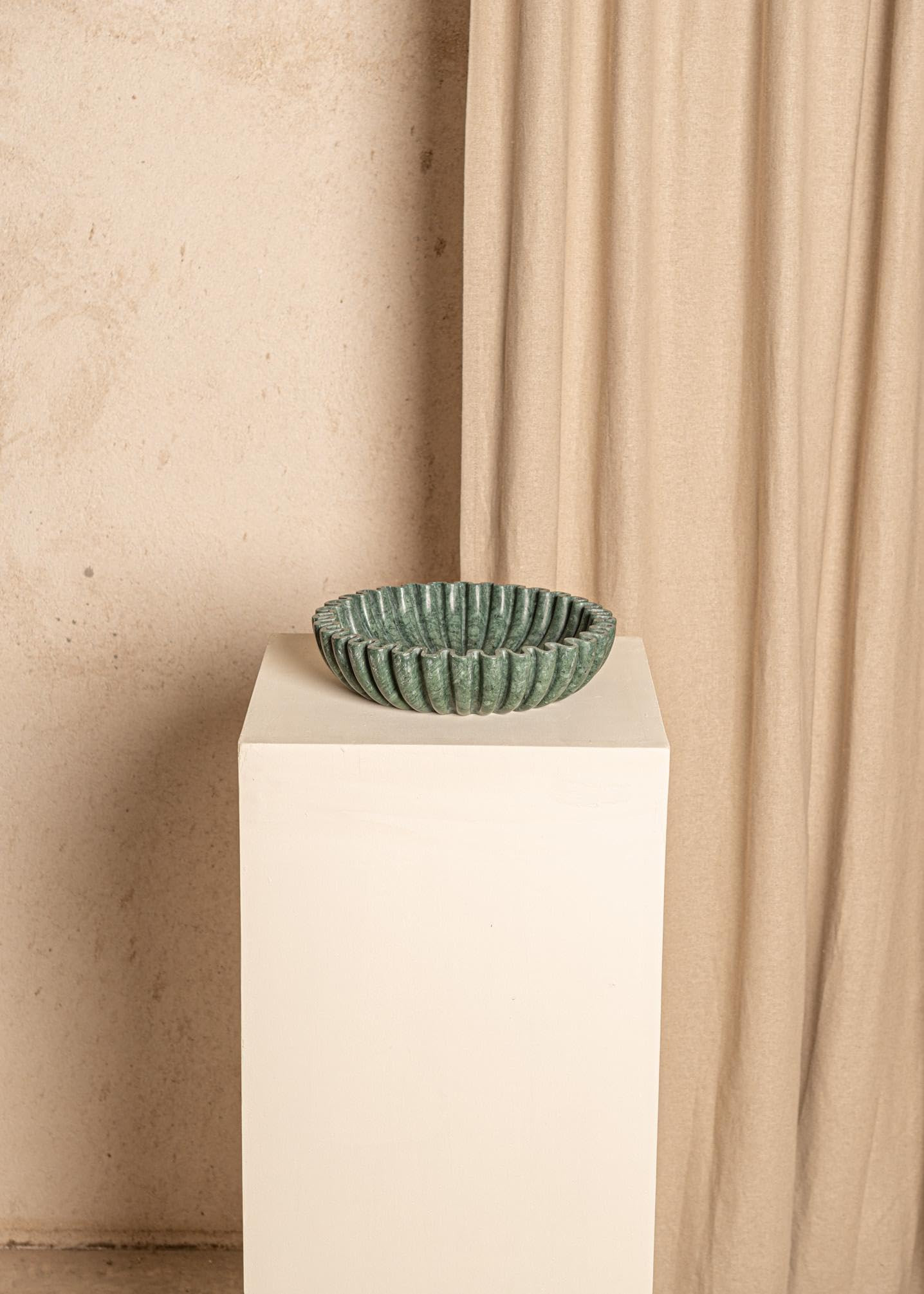 Large Green Marble Fluted Bowl - Scalloped & Frilled Edges Decorative Bowl | Amazon (US)