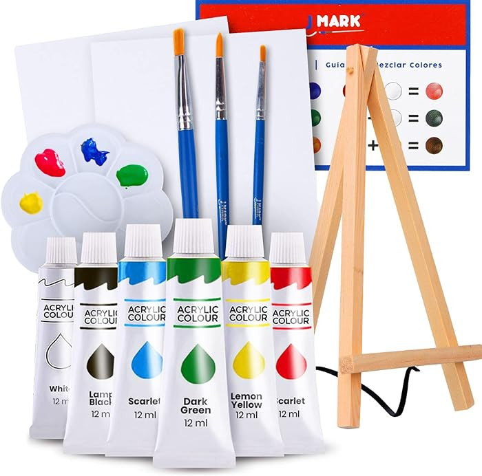 J MARK Paint Set – Mini Canvas Acrylic Painting Kit with Wood Easel, Canvases, Paint, Brushes &... | Amazon (US)