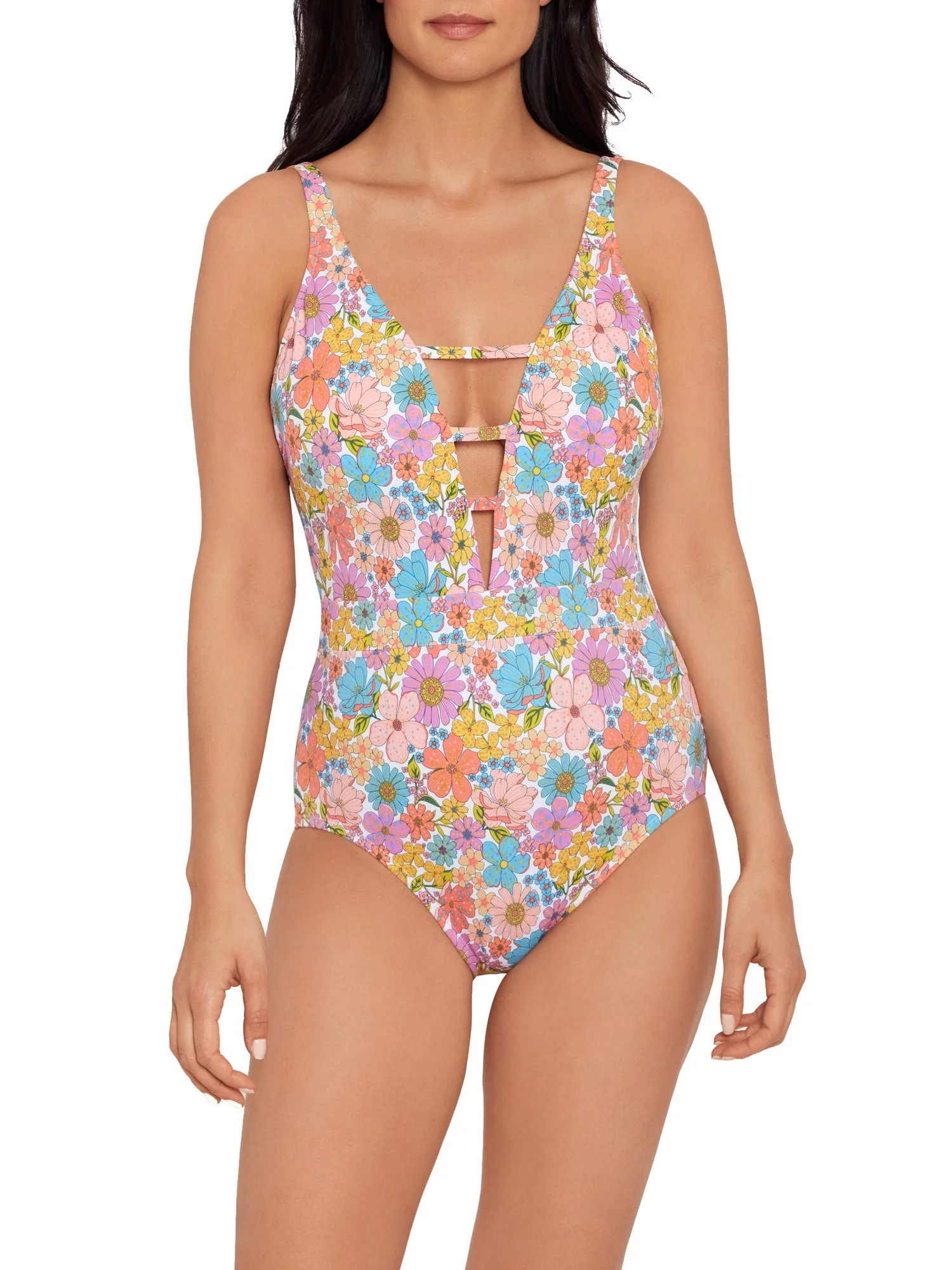 Time and Tru Women’s V Strappy Front One Piece Swimsuit | Walmart (US)