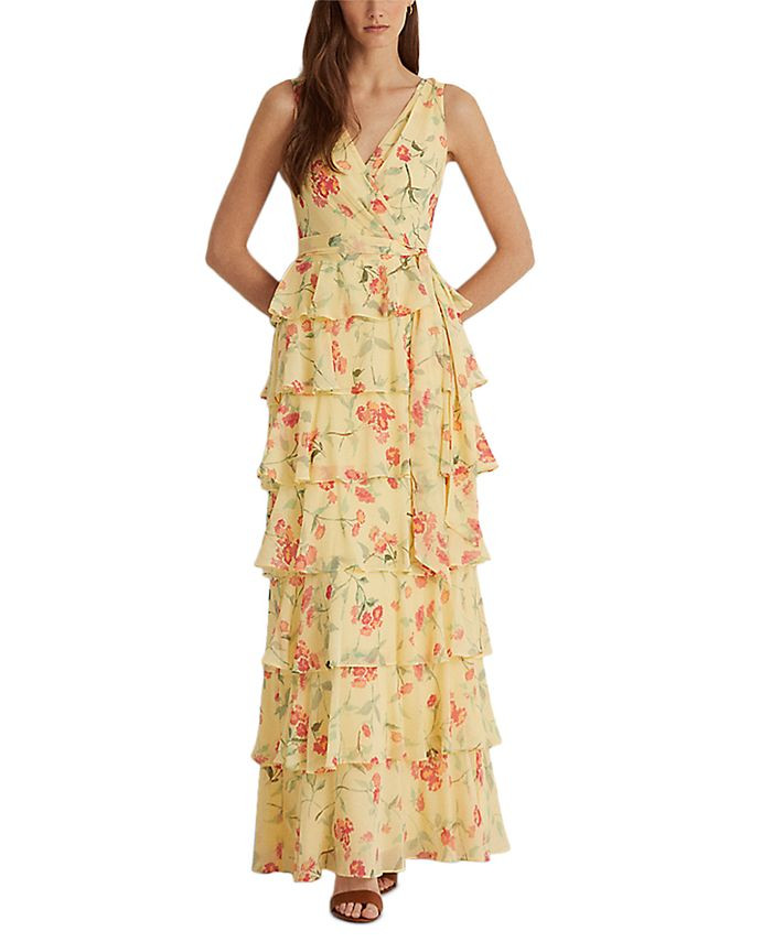Lauren Ralph Lauren Floral Crinkled Georgette Tiered Gown & Reviews - Dresses - Women - Macy's | Macys (US)