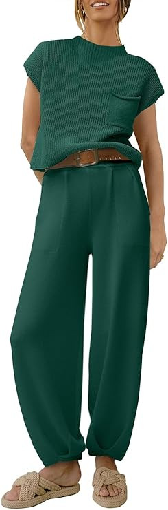 ANRABESS Women's Two Piece Outfits Knit Sweater Pullover Crop Top & Pants Lounge Matching Tracksu... | Amazon (US)