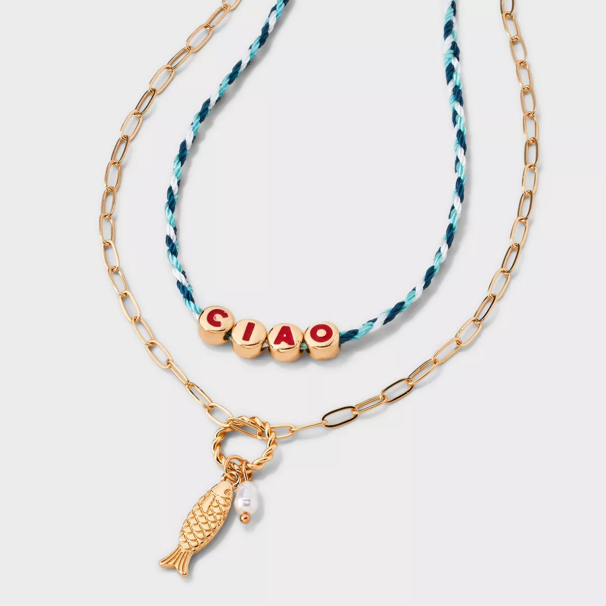 Ciao and Fish Blue Charm Pendant Necklace - Universal Thread™ Gold | Target