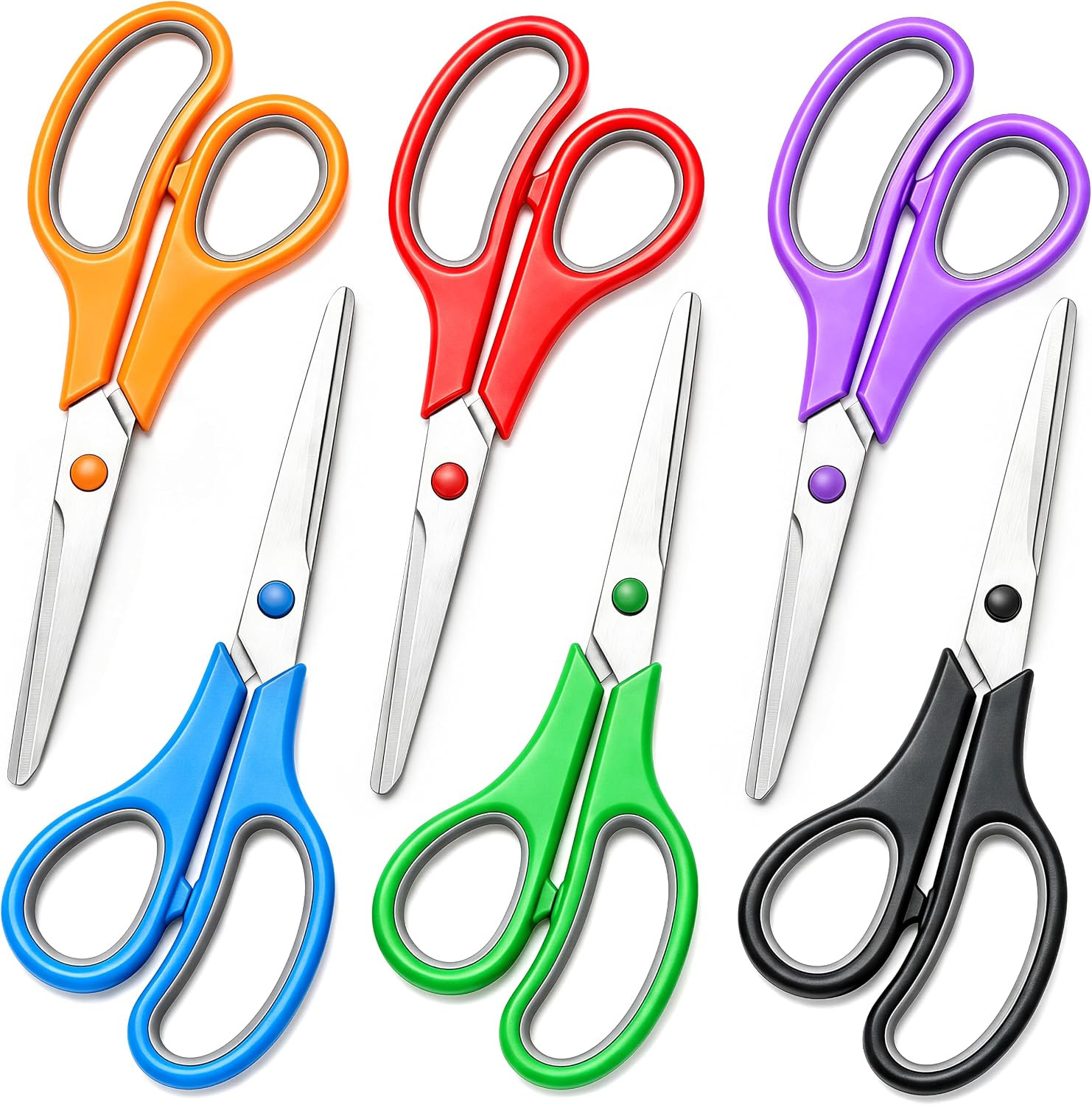 6 Pack All Purpose Scissors, 8 Inch Sharp Scissors Bulk for Office School Classroom, Shear Fabric Sewing Craft Cutting Paper for Adults Teachers Students, School Supplies for Right/Left Handles | Amazon (US)