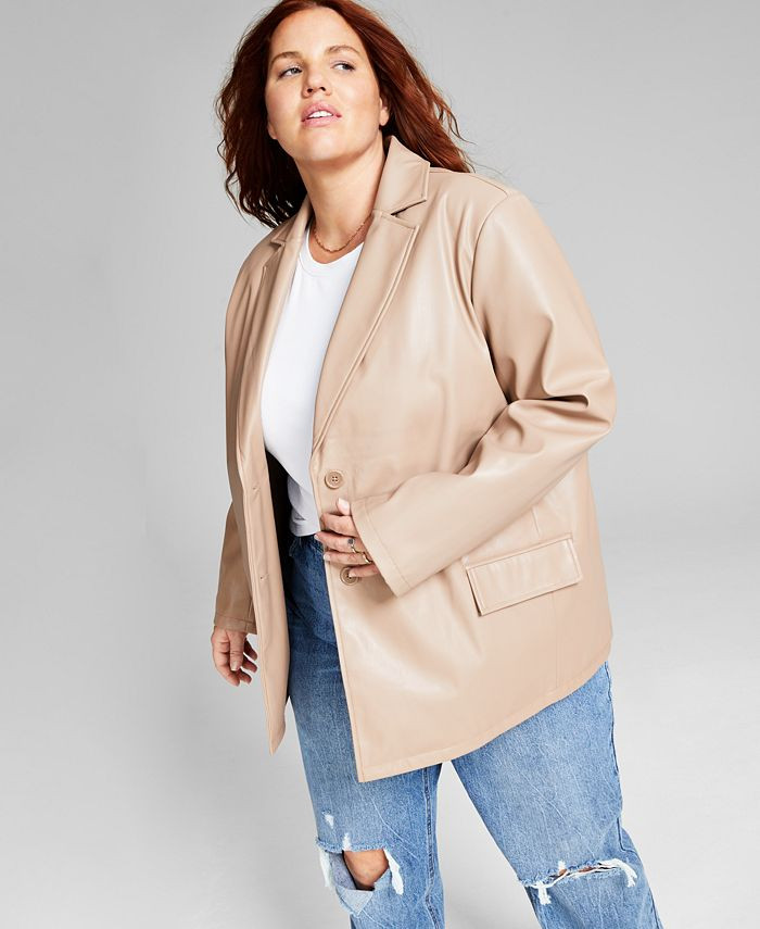 And Now This Trendy Plus Size Long Faux-Leather Blazer & Reviews - Jackets & Blazers - Plus Sizes... | Macys (US)