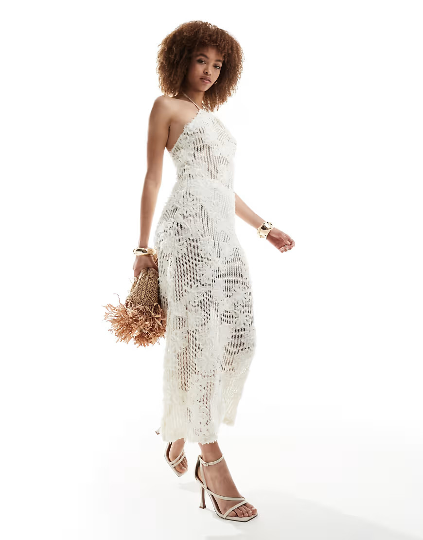 Amy Lynn halterneck floral crochet maxi dress in cream-White | ASOS (Global)