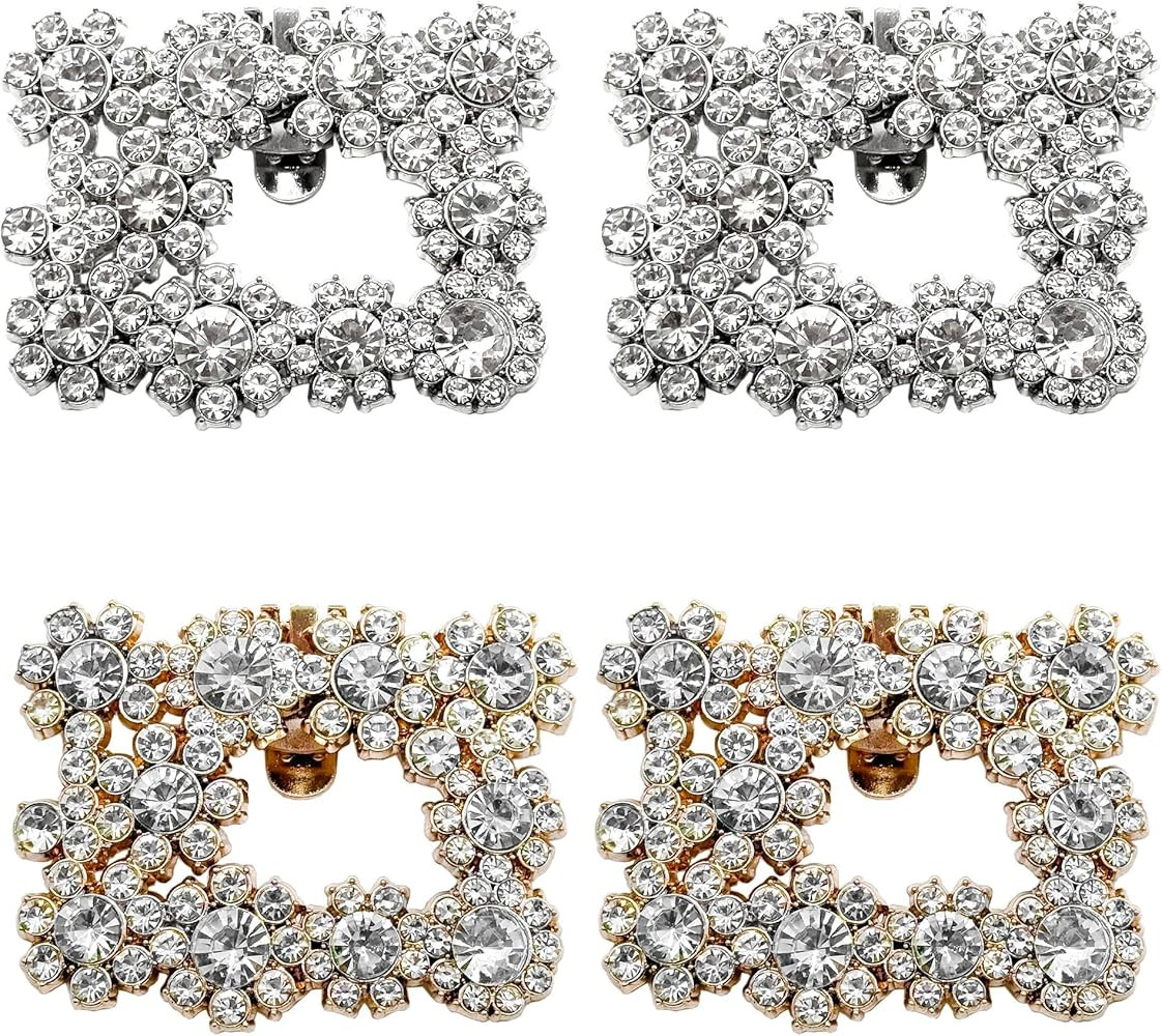 MIAO JIN 4Pcs Elegant RhinestoneShoe Buckles Sparkling Crystal Wedding.Shoe clips Metal shoe clip... | Amazon (US)