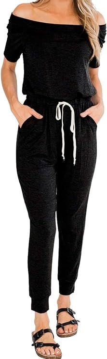 PRETTYGARDEN Women’s Casual Solid Sleeveless Jumpsuit Crewneck Drawstring Waist Stretchy Long P... | Amazon (US)