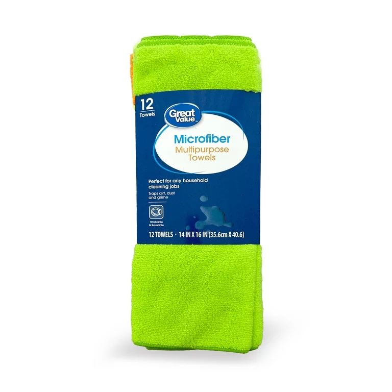Great Value Multipurpose Microfiber Household Cleaning Cloth, 12 Count, Multicolor | Walmart (US)