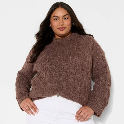 Women's Crewneck Heritage Pullover Sweater - Wild Fable™ Brown 1X | Target