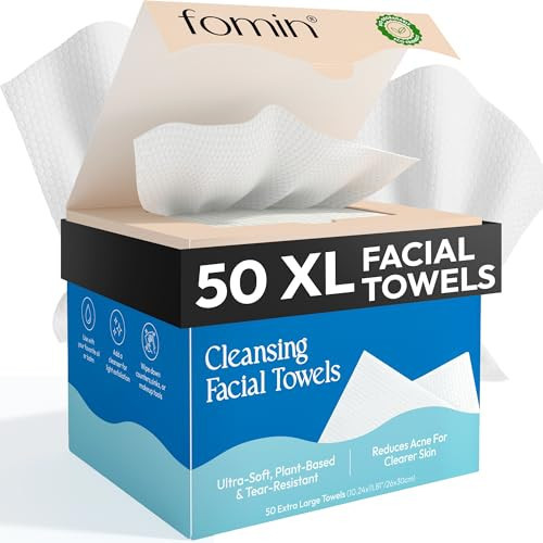 FOMIN Cleansing Facial Towel 50 Count - Disposable Face Towelette XL - Biodegradable, Ultra-soft, Plant Based & Tear-Resistant Face Cloths - Towels for Makeup Remover & Reduce Acne for Clearer Skin | Amazon (US)