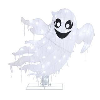 2.5 ft. 40-Light LED Cool White Ghost on a Spring Halloween Yard Decoration | The Home Depot