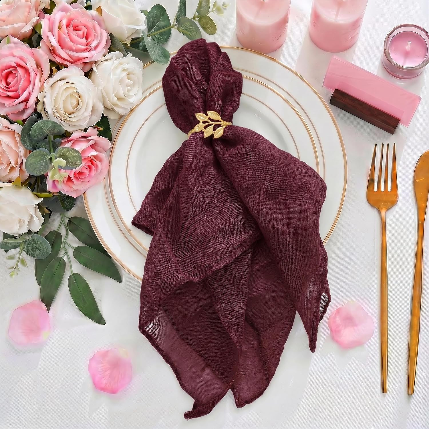 12 Pack Cheesecloth Napkins 20''x20'' Burgundy Red Gauze Napkins | Amazon (US)