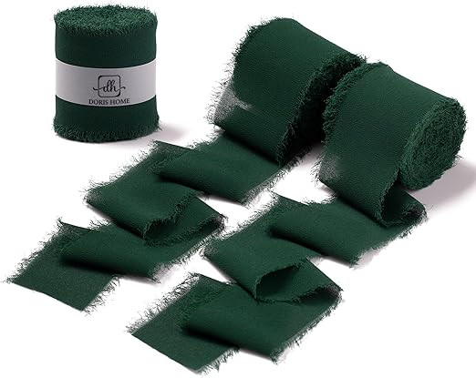 DORIS HOME Dark Green Chiffon Ribbon for Flower Bouquet, 2" x21Yd Fabric Ribbon for Gift Wrapping... | Amazon (US)