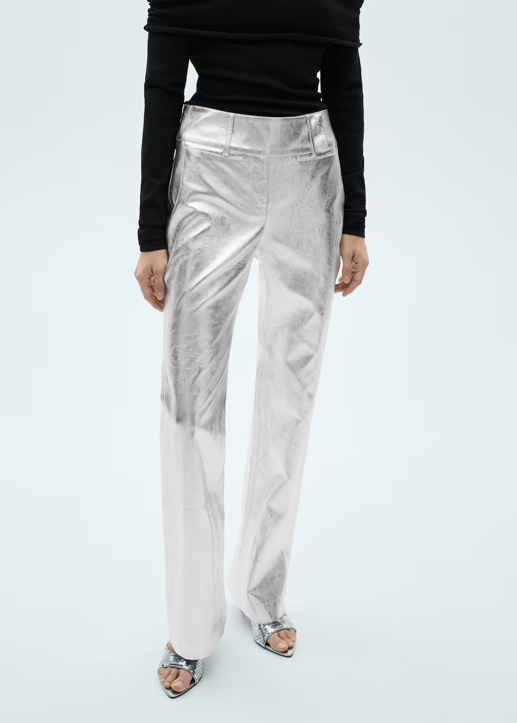 Rechte metallic broek - Dames | MANGO Nederland | Mango EU