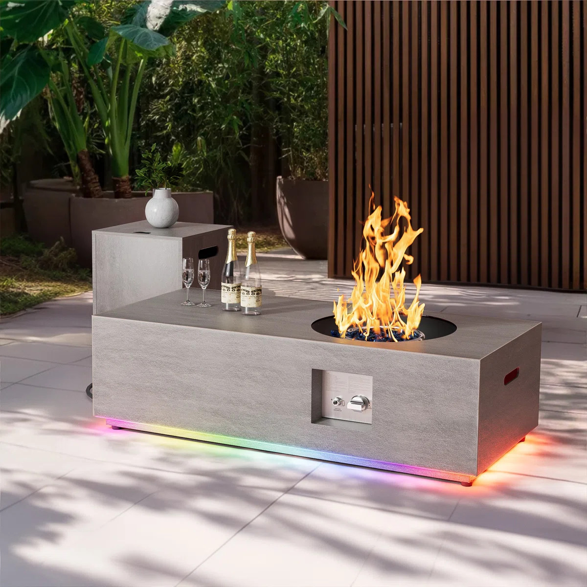 12.6’’ H X 48’’ W Metal Propane Outdoor Gas Fire Pit Table With Colorful Rgb Light | Wayfair North America