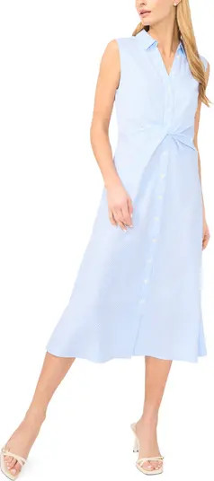 Halogen\u00ae Stripe Twist Detail Sleeveless Cotton Shirtdress | Nordstrom | Nordstrom