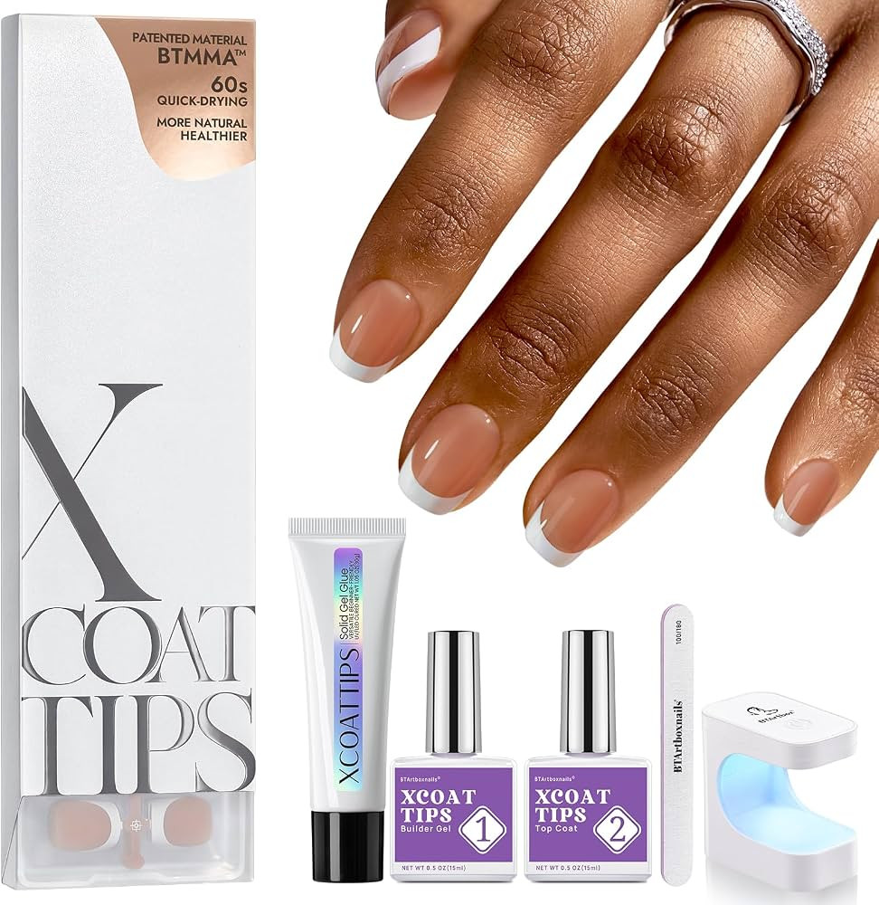 BTArtboxnails French Gel Nail Kit - French Tip Press on Nails Brown Extra Short Square XCOATTIPS ... | Amazon (US)