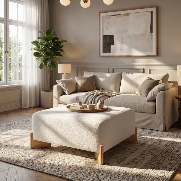 Christopher Knight Home - Arden Modern Upholstered Ottoman with Wooden Legs - Bed Bath & Beyond -... | Bed Bath & Beyond