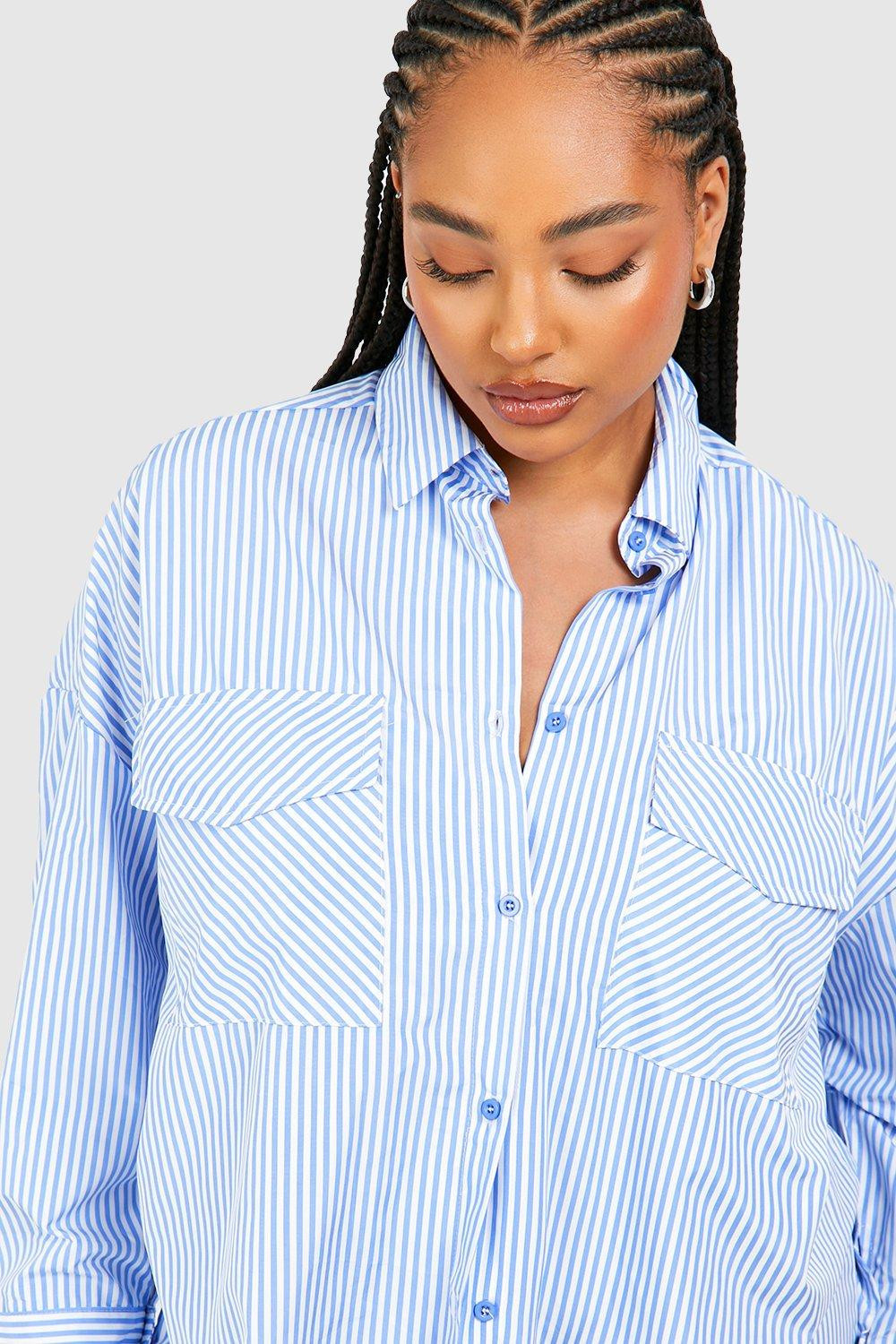 Blue Plus Contrast Stripe Oversized Shirt | Boohoo.com (UK & IE)