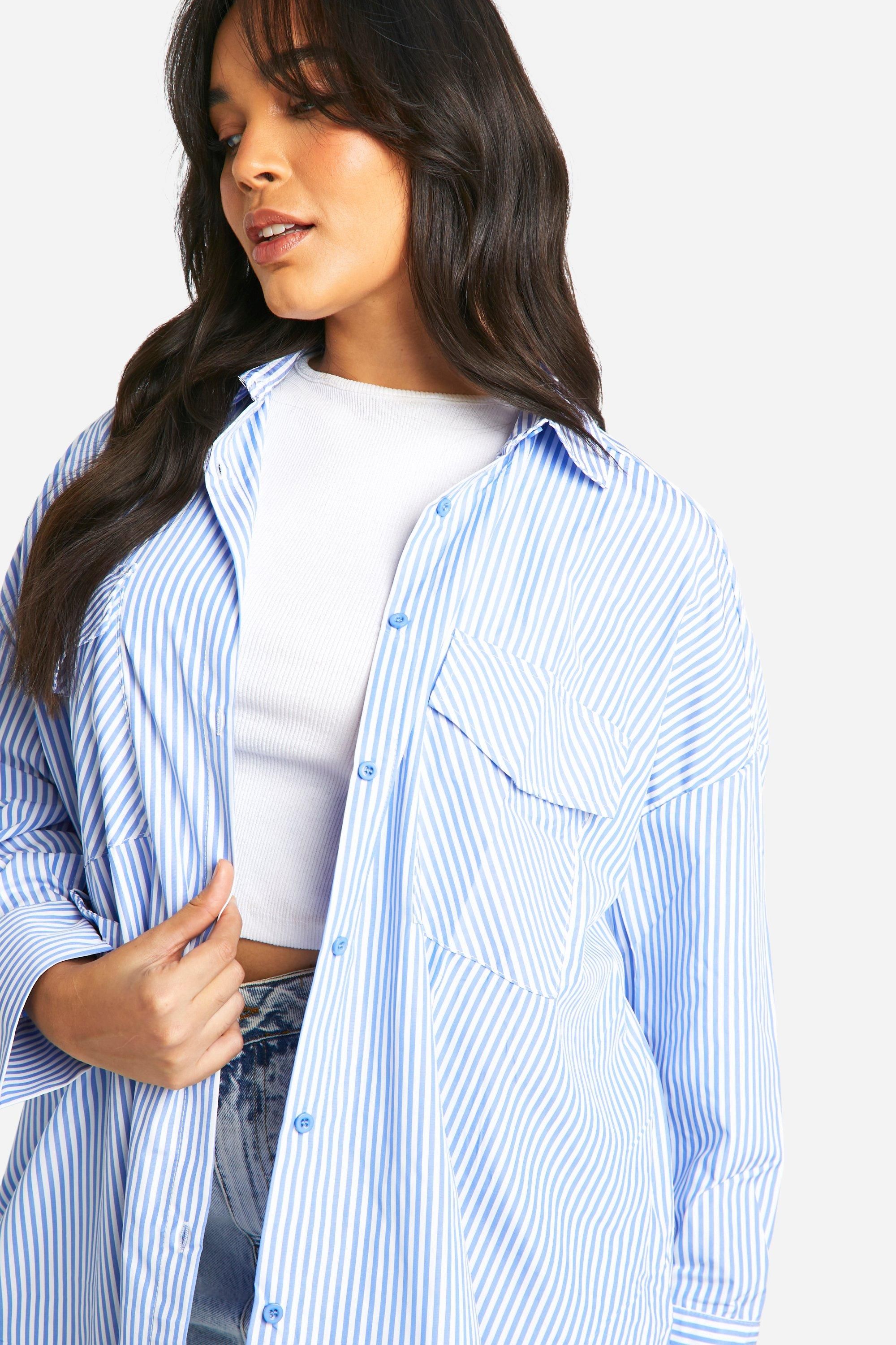 Blue Plus Contrast Stripe Oversized Shirt | Boohoo.com (UK & IE)