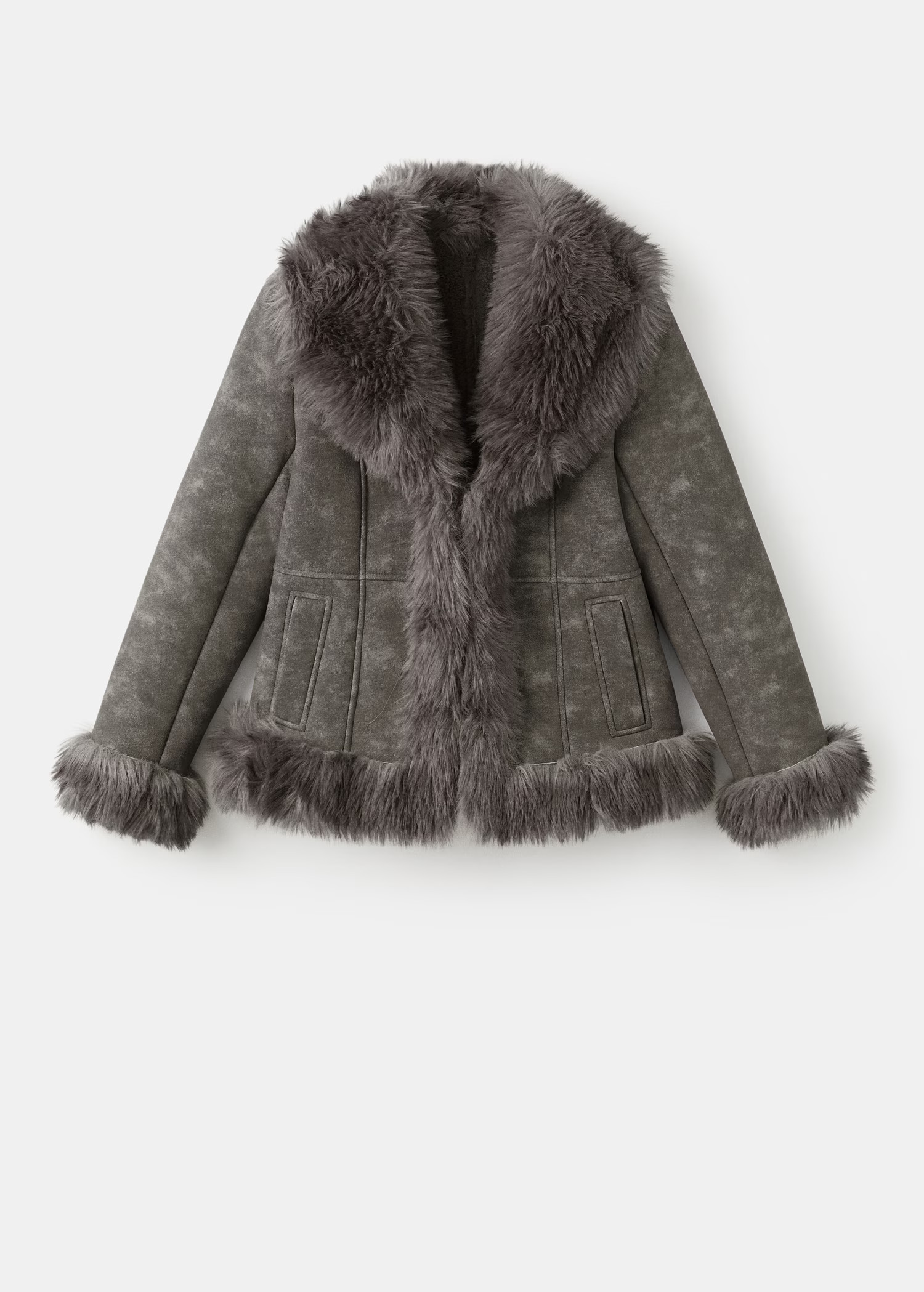 Suede-effect faux-fur jacket - Women | MANGO USA | Mango (US/MX/AU)