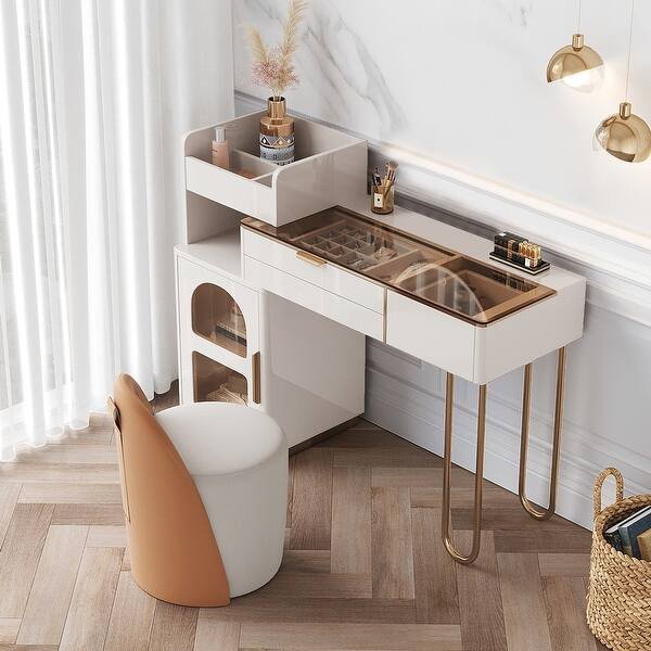 JASIWAY Luxury Makeup Vanity Dressing Table with Drawers, White | Bed Bath & Beyond