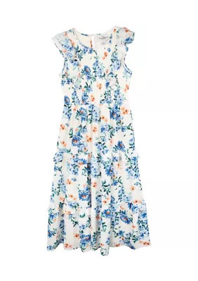 Rare Editions Girls 7-16 White and Blue Floral Print Dress | Belk
