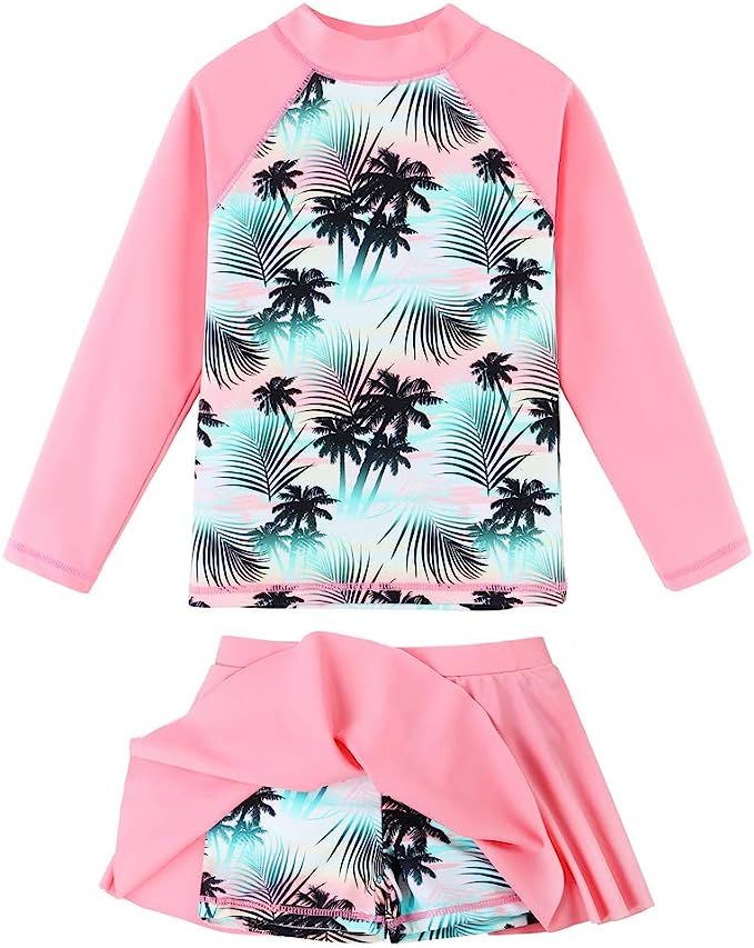 BAOHULU Girl's Two-Piece Long Sleeve Swimsuits UPF50+ Rash Guard Kids Bathing Suit | Amazon (US)