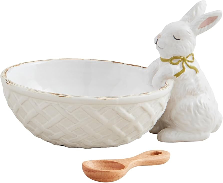 Mud Pie Bunny Candy Dish Set Serving & Salad, bowl 4" x 5" | spoon 3 1/2", White | Amazon (US)