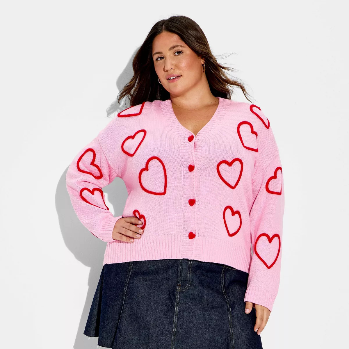 Women's Hearts Graphic Cardigan Sweater - Light Pink | Target