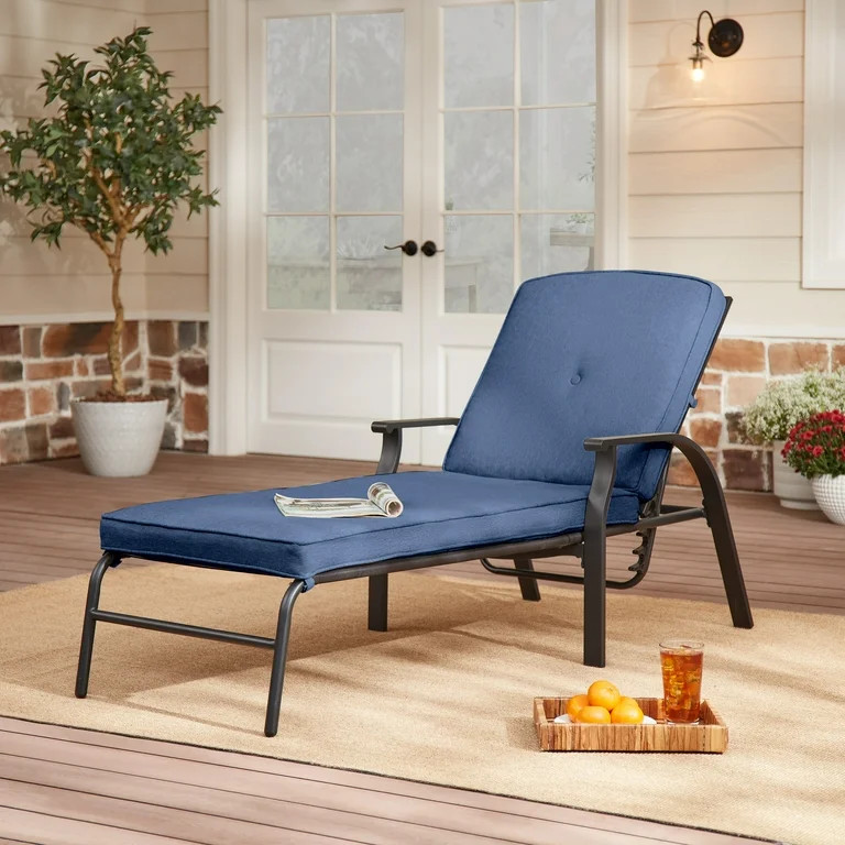 Mainstays Belden Park Cushion Steel Outdoor Chaise Lounge - Navy/Black - Walmart.com | Walmart (US)