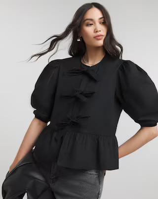 Tie Front Puff Sleeve Smock Top | Simply Be (UK)
