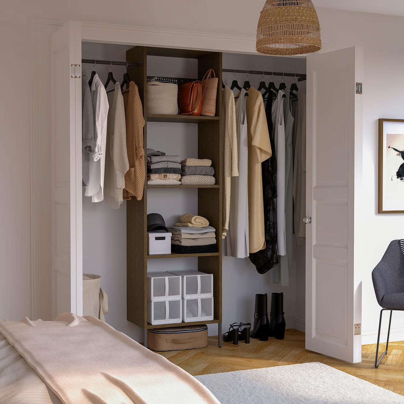 IKEA AURDAL wardrobe combination, brown stained oak veneer/dark gray, 68 1/2-94 1/2x15 3/4x87 | IKEA US