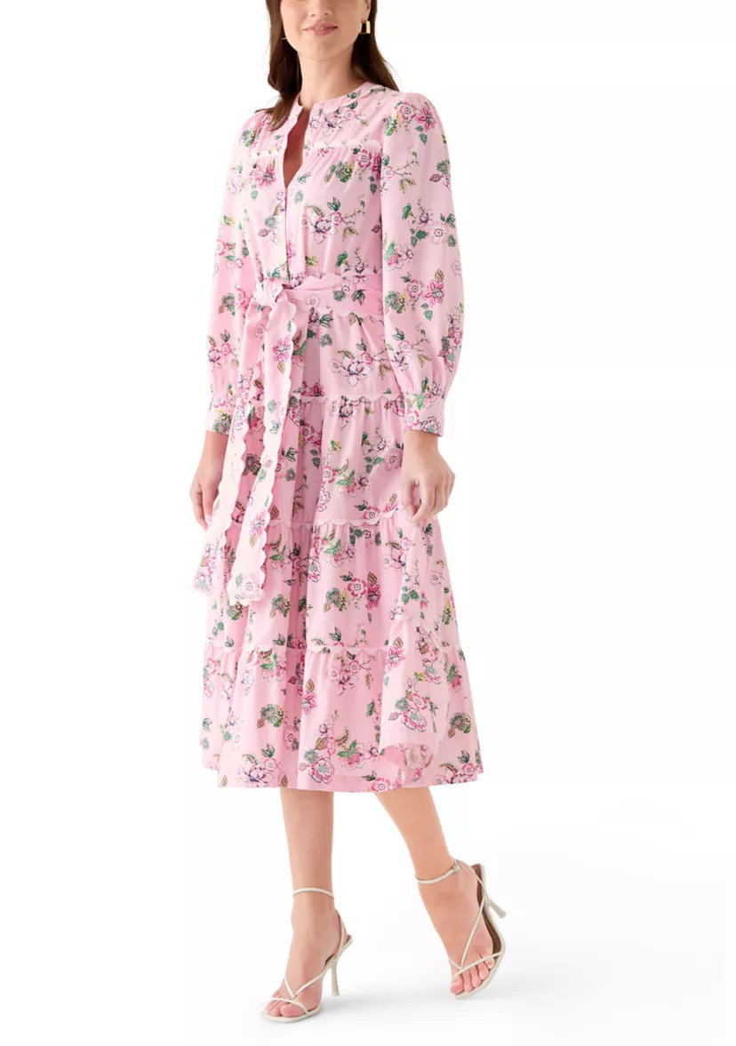 Women's Long Sleeve Scallop Trim Shirt Dress | Belk