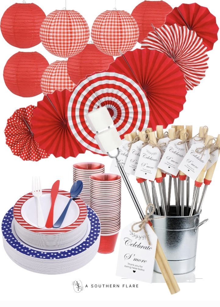 ready for July 4th with these patriotic decorations! From bunting and banners to placemats and napkins, it's all here. #4thOfJuly #PatrioticDecor