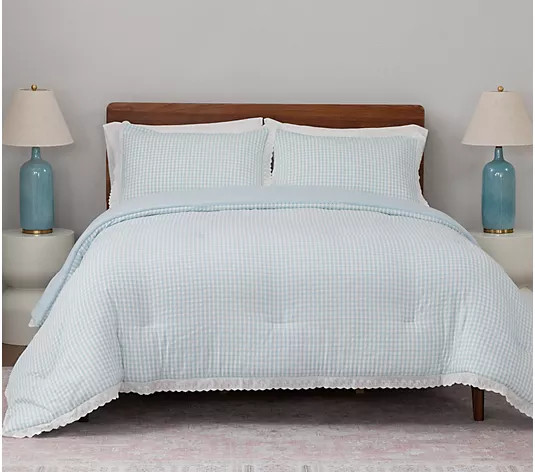 Berkshire Gingham Comforter & Sham Set with Lace Trim- King | QVC