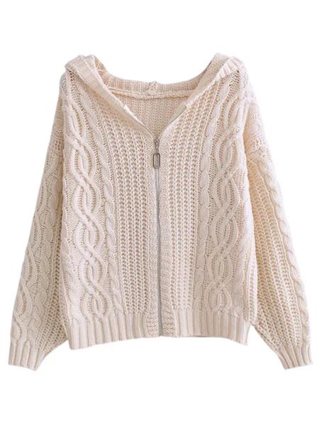 'Tanya' Cable Knit Zip-Up Hoodie Sweater (2 Colors) | Goodnight Macaroon
