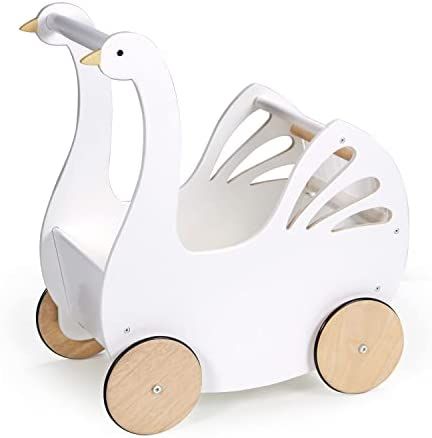 Tender Leaf Toys - Sweet Swan Pram - Wooden Swan Dolls Pram - Inspired Role-Play Toy for Boys and... | Amazon (US)
