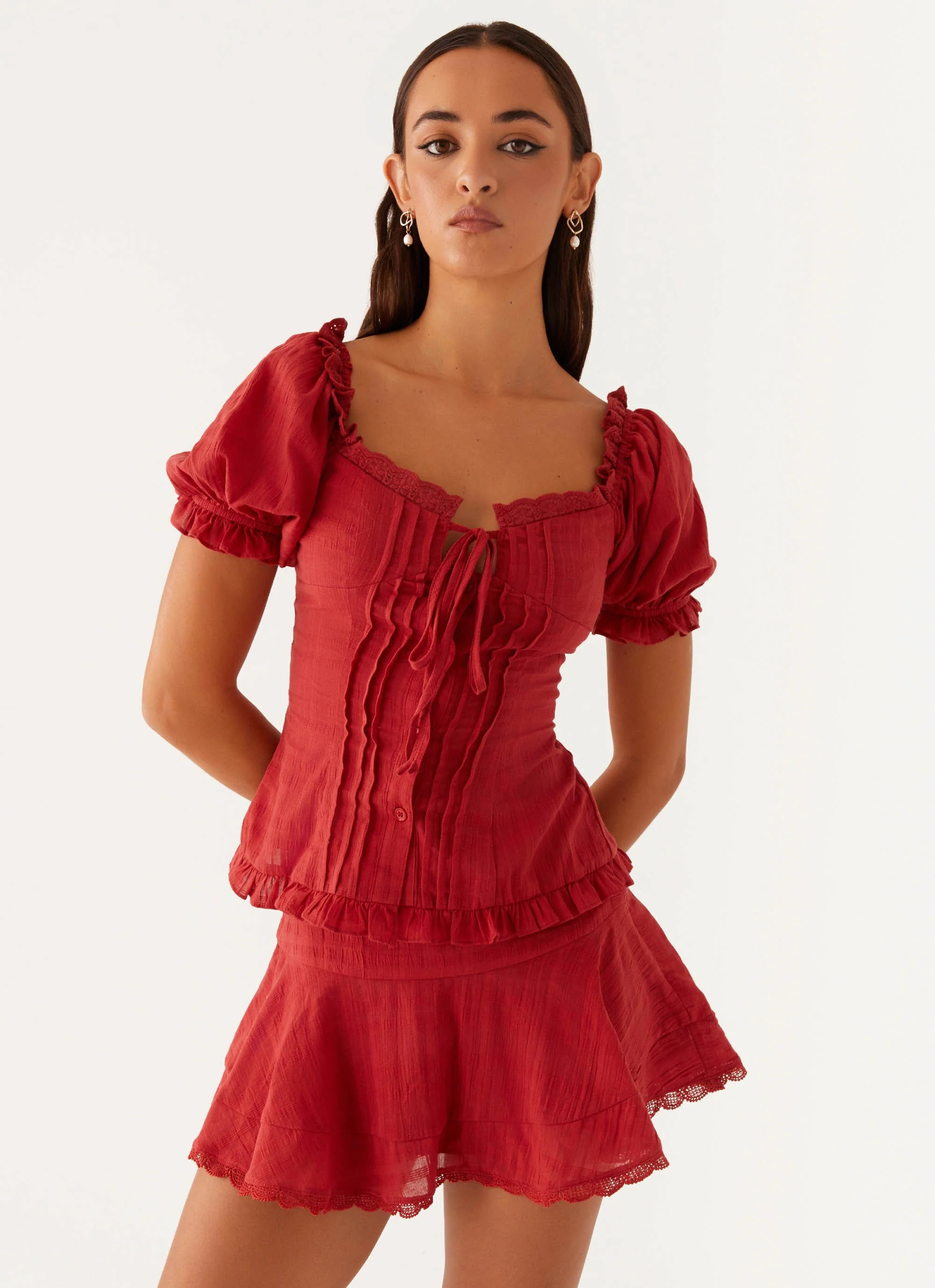 Hundred Percent Puff Sleeve Top - Red | Peppermayo (Global)