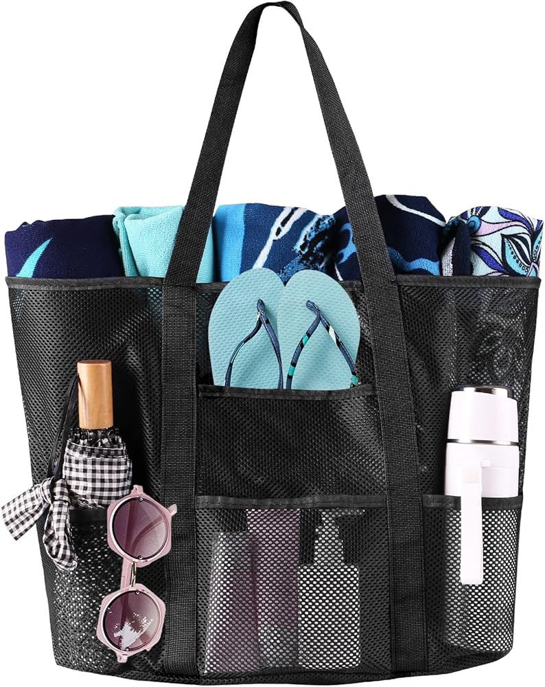 Amazon.com | Large Mesh Beach Bag Black Oversized Tote Best Handbag Women Men Sand Toy Small Big ... | Amazon (US)