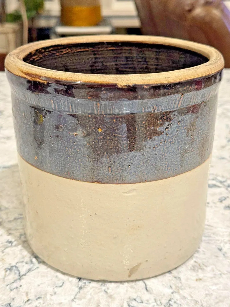 Antique Handmade 1 Gallon Stoneware Two-Tone Brown/Beige Kitchen Crock/Utensil Holder - Farmhouse... | Etsy (US)