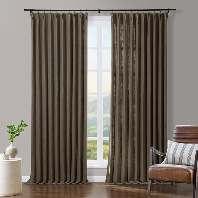 TWOPAGES Mocha Faux Linen Pleated Curtain 96 inches Long, Tailor Pleat Drape for Living Room Soli... | Amazon (US)