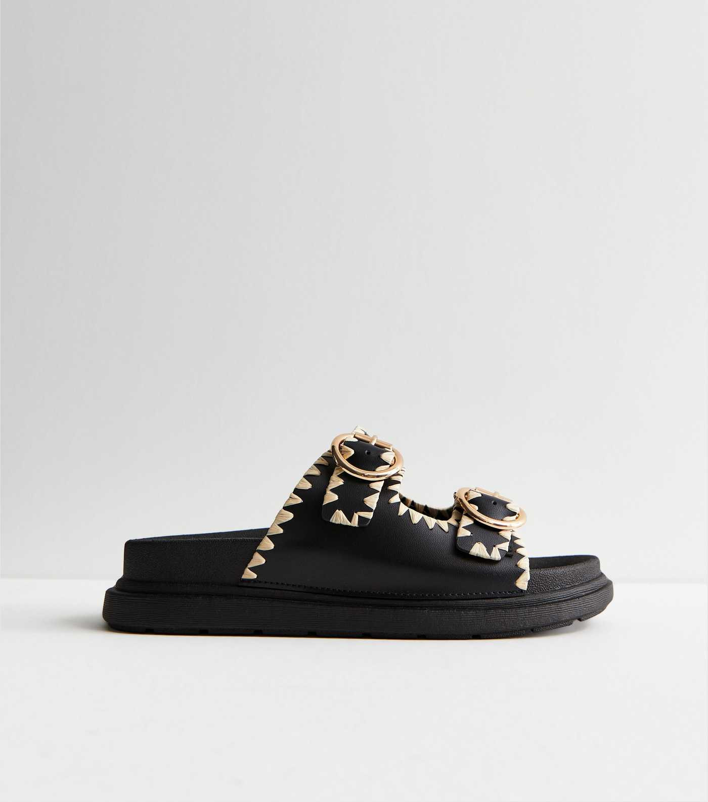Black Whipstitch Chunky Sliders | New Look | New Look (UK)
