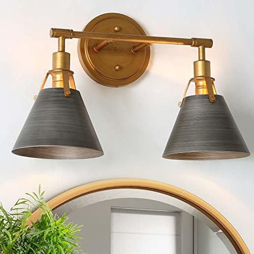 Bathroom Vanity Light, 2-Light Farmhouse Bathroom Light Fixtures with Brushed Antique Gold and Bl... | Amazon (US)
